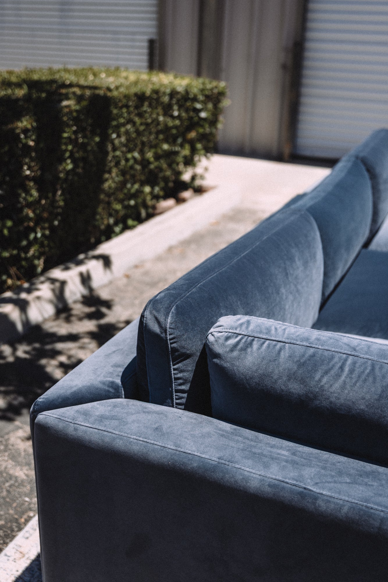 Bellamia Bella Pillow 3 Seater + Storage Ottoman - Dusty Blue Velvet