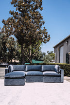 Bellamia Bella Pillow 3 Seater + Storage Ottoman - Dusty Blue Velvet