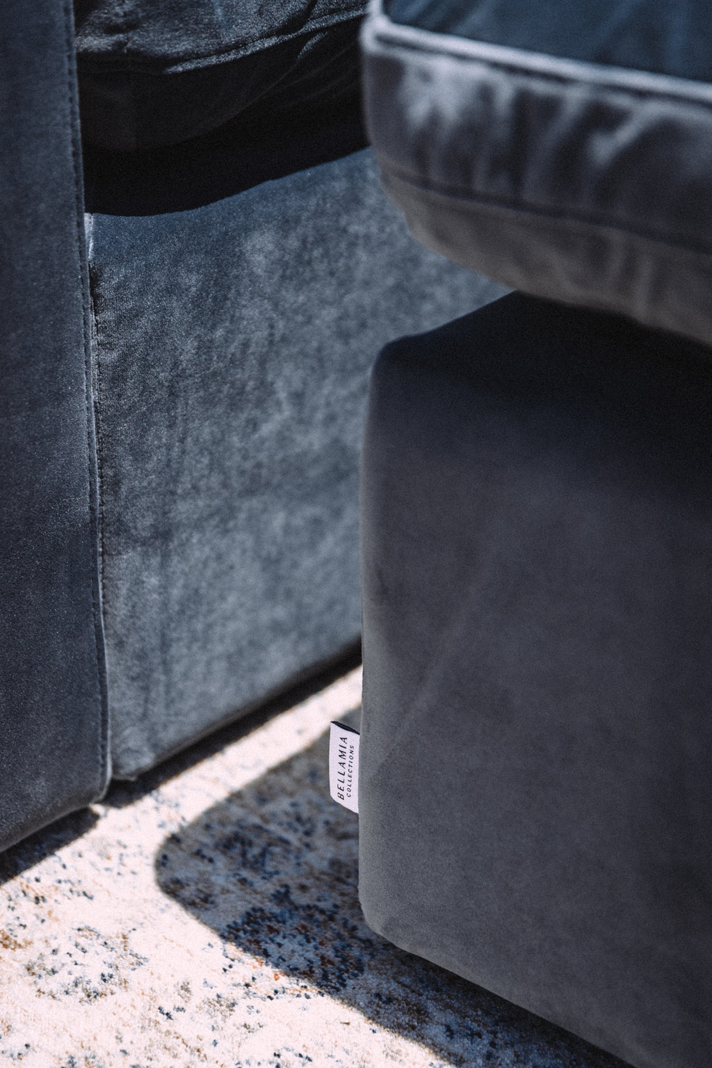Bellamia Bella Pillow 3 Seater + Storage Ottoman - Dusty Blue Velvet