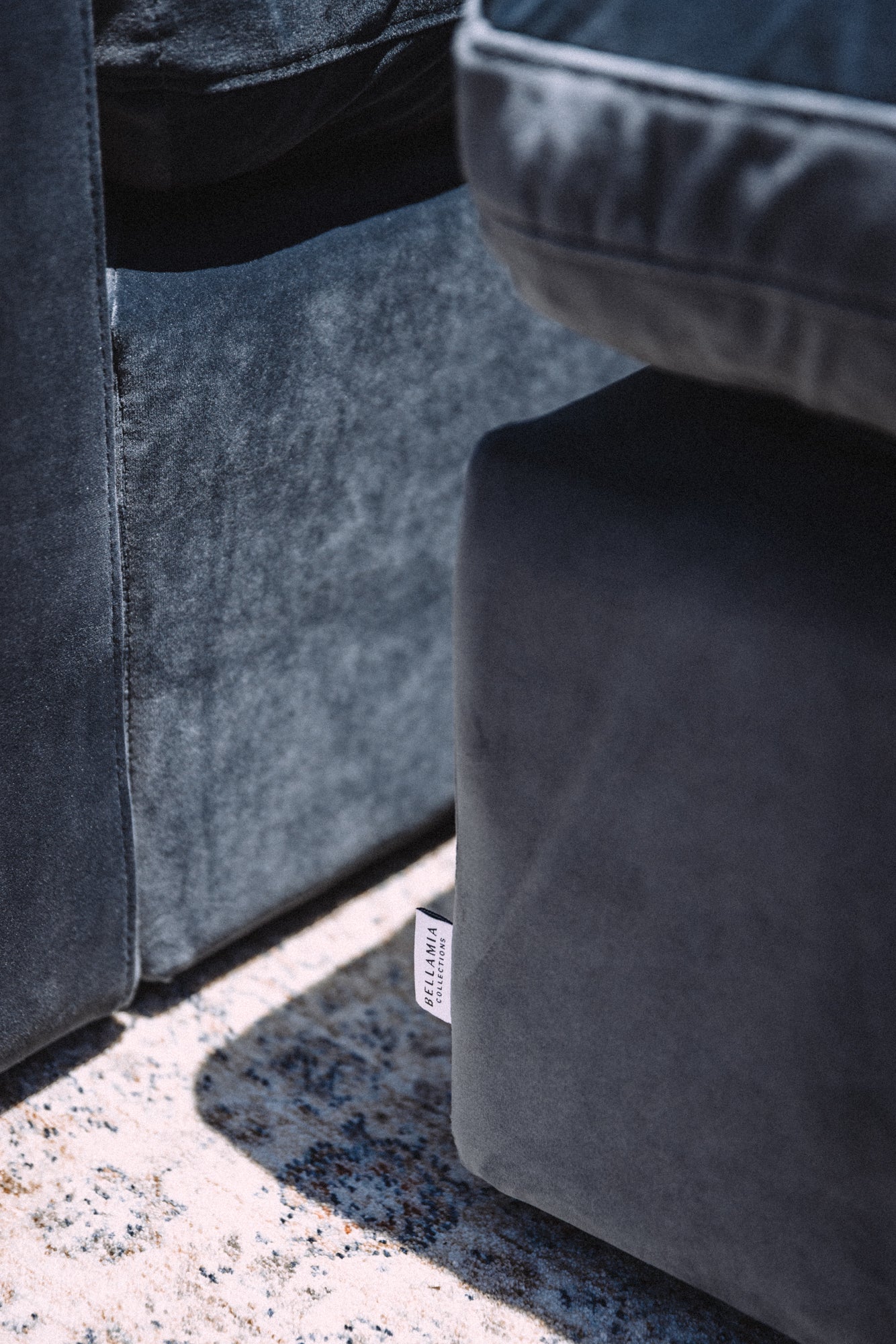 Bellamia Bella Pillow 3 Seater + Storage Ottoman - Dusty Blue Velvet