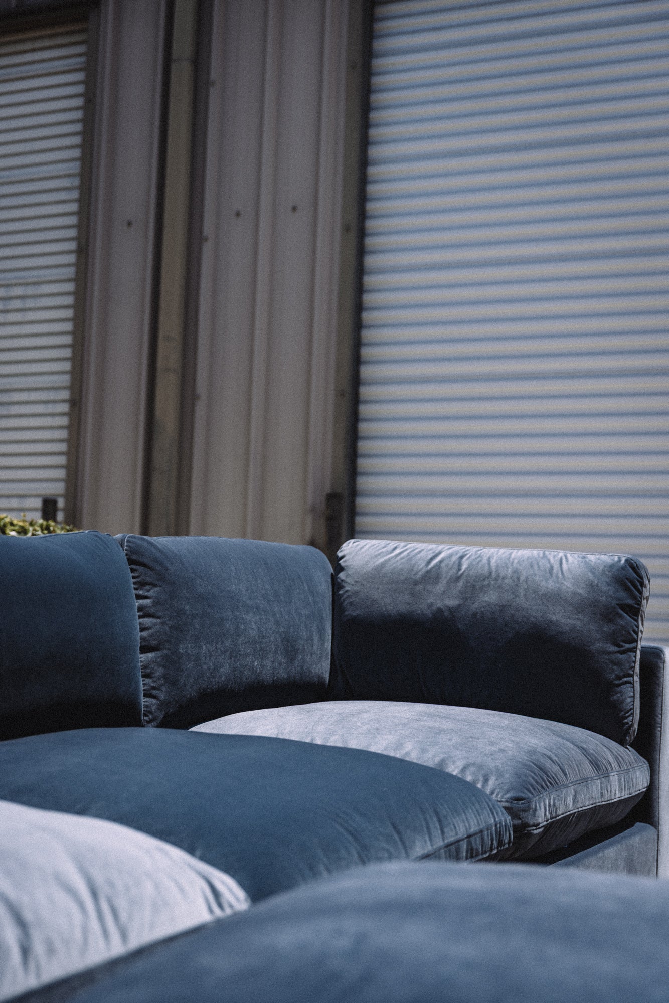 Bellamia Bella Pillow 3 Seater + Storage Ottoman - Dusty Blue Velvet