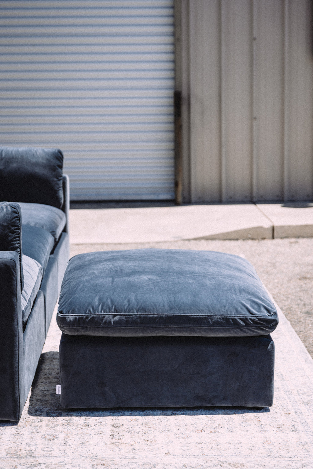 Bellamia Bella Pillow 3 Seater + Storage Ottoman - Dusty Blue Velvet