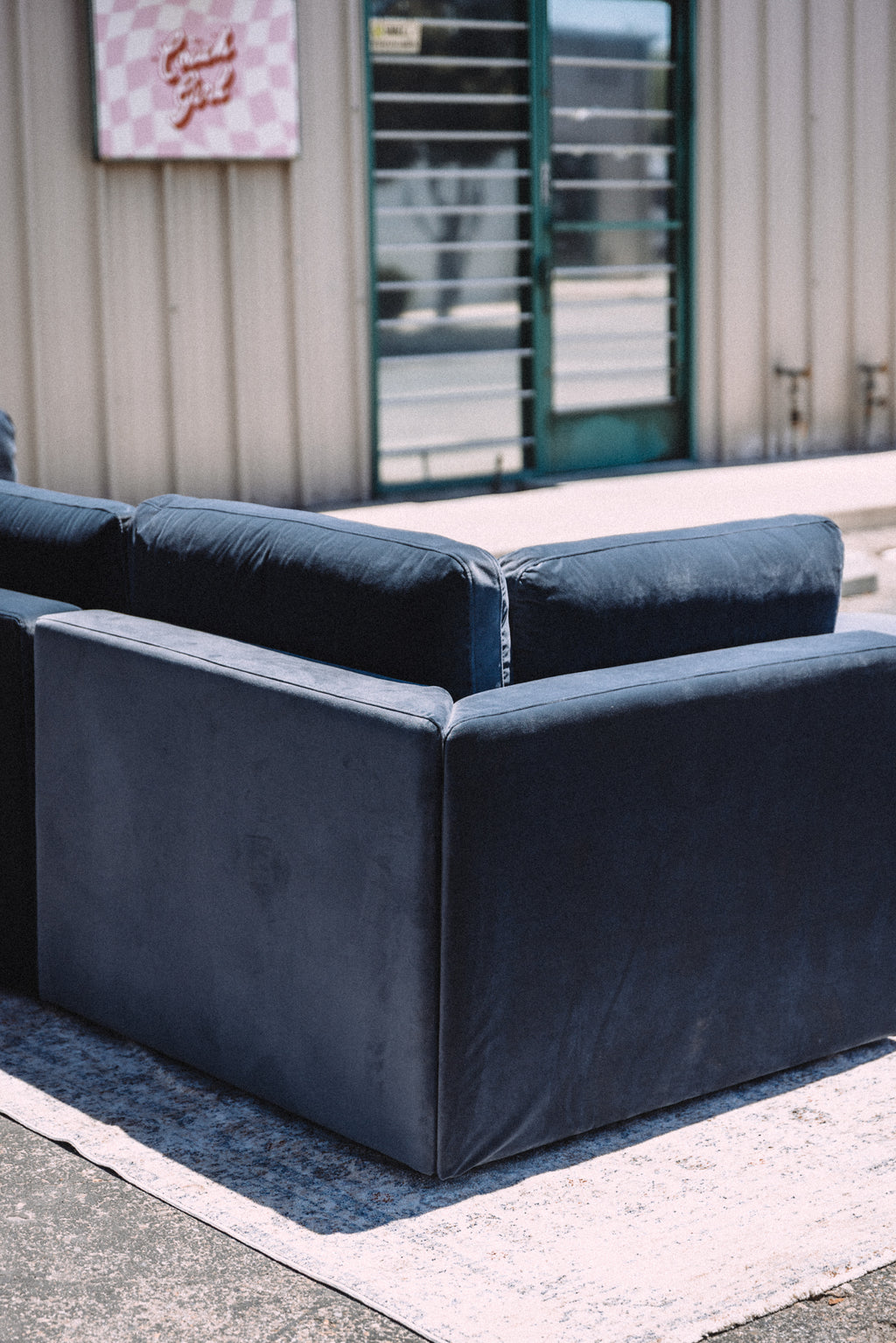 Bellamia Bella Pillow 3 Seater + Storage Ottoman - Dusty Blue Velvet