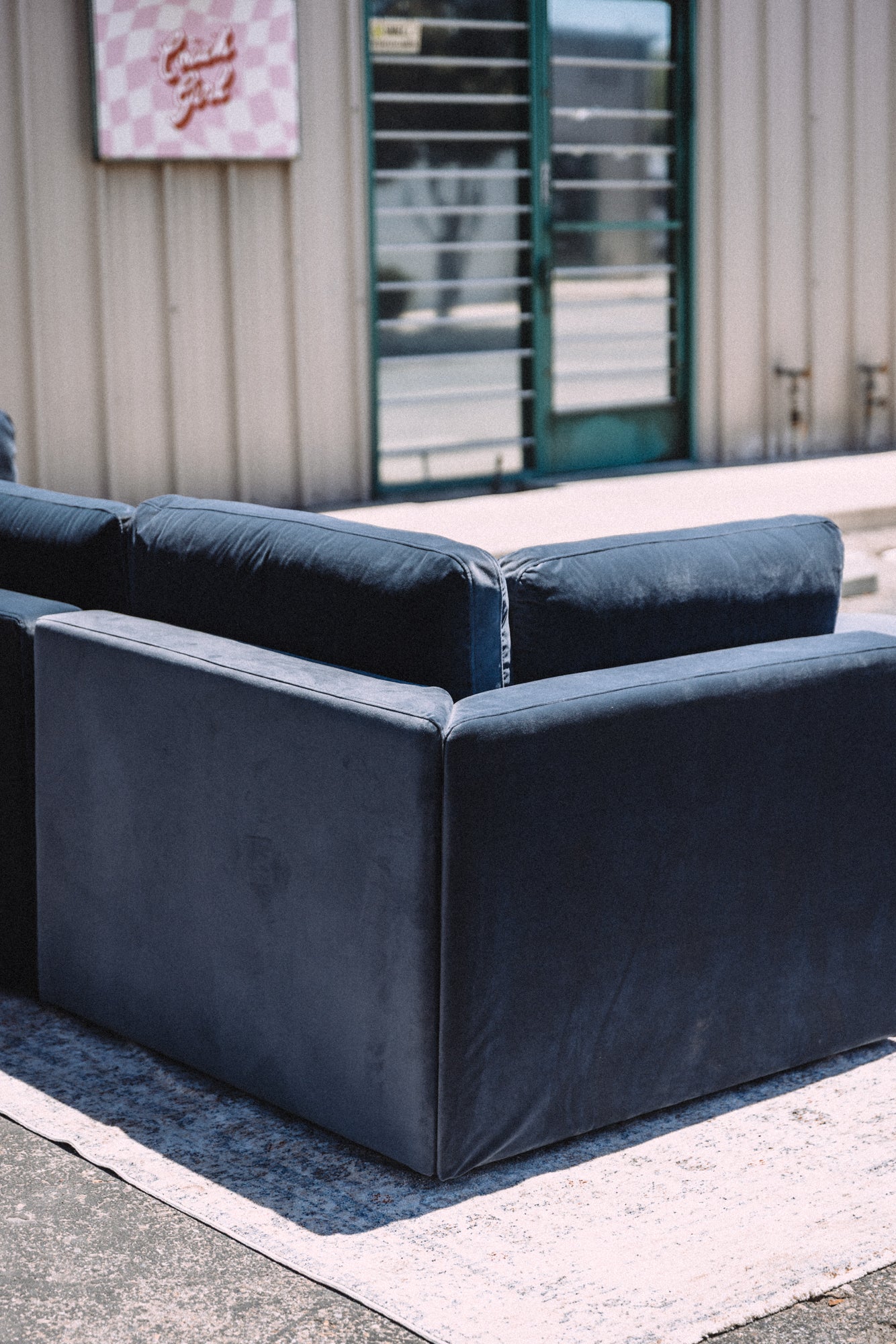 Bellamia Bella Pillow 3 Seater + Storage Ottoman - Dusty Blue Velvet