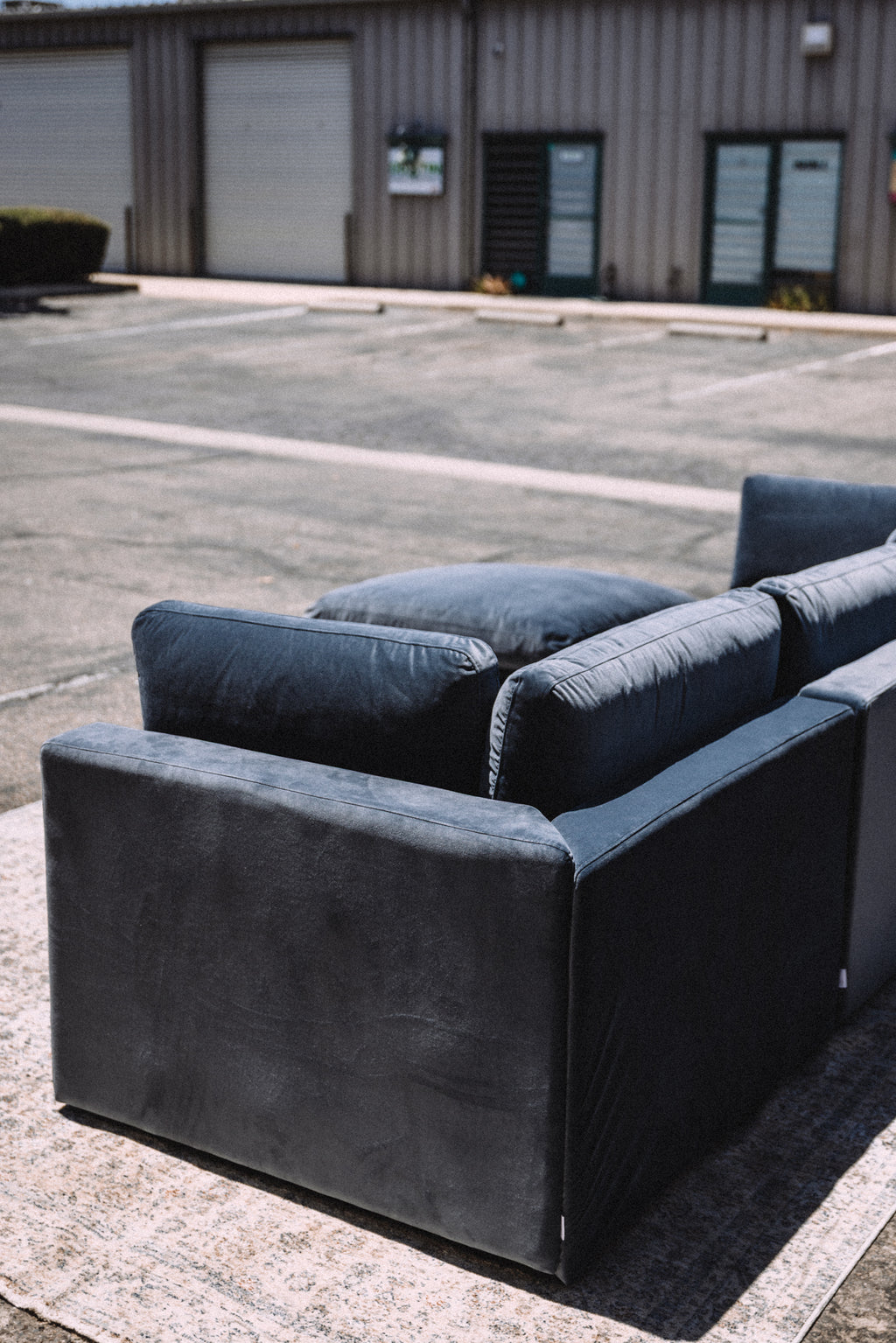 Bellamia Bella Pillow 3 Seater + Storage Ottoman - Dusty Blue Velvet