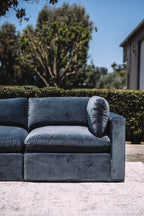 Bellamia Bella Pillow 3 Seater + Storage Ottoman - Dusty Blue Velvet
