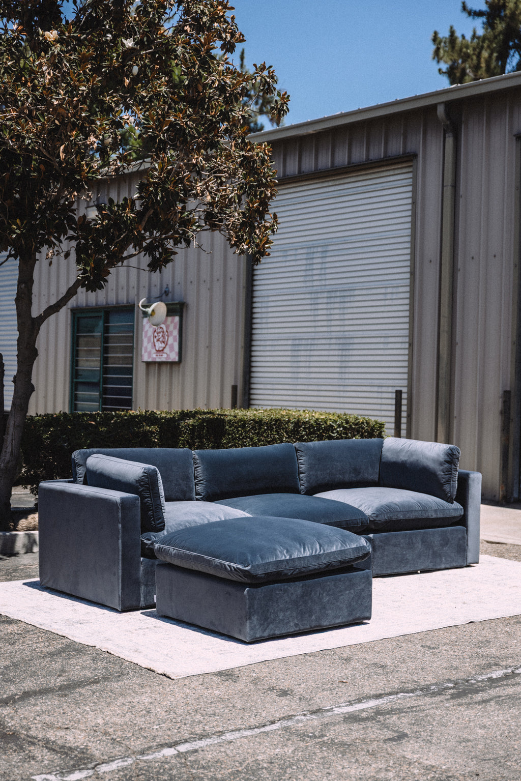 Bellamia Bella Pillow 3 Seater + Storage Ottoman - Dusty Blue Velvet