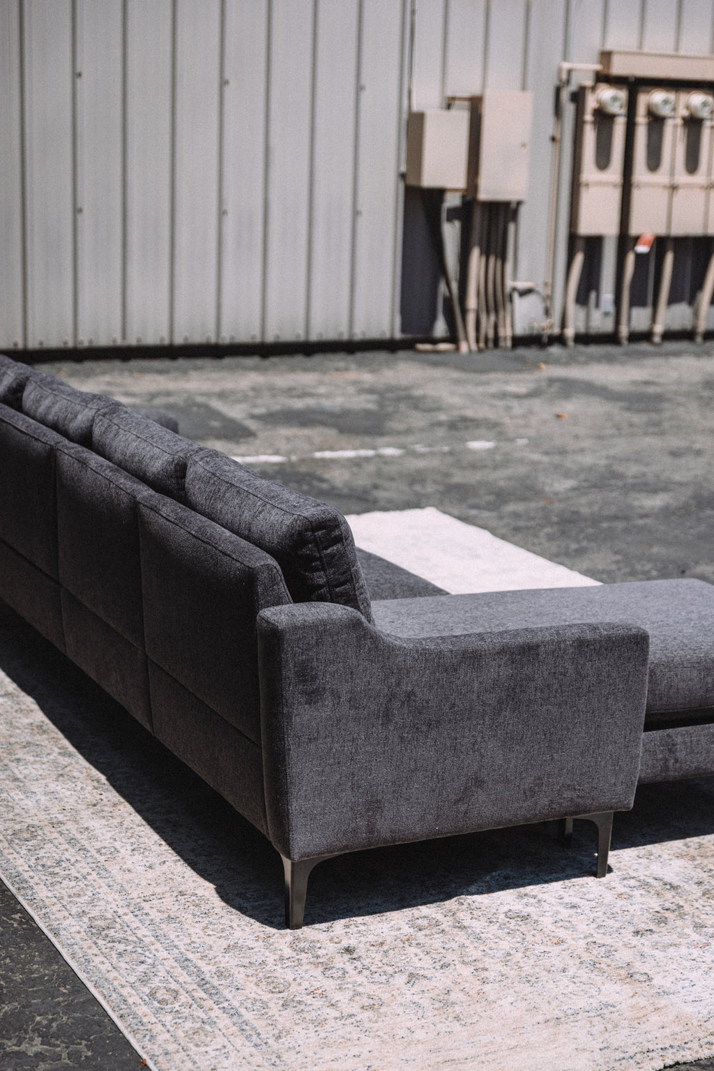 Burrow Nomad King Chaise Sectional - Heather Charcoal Performance Chenille