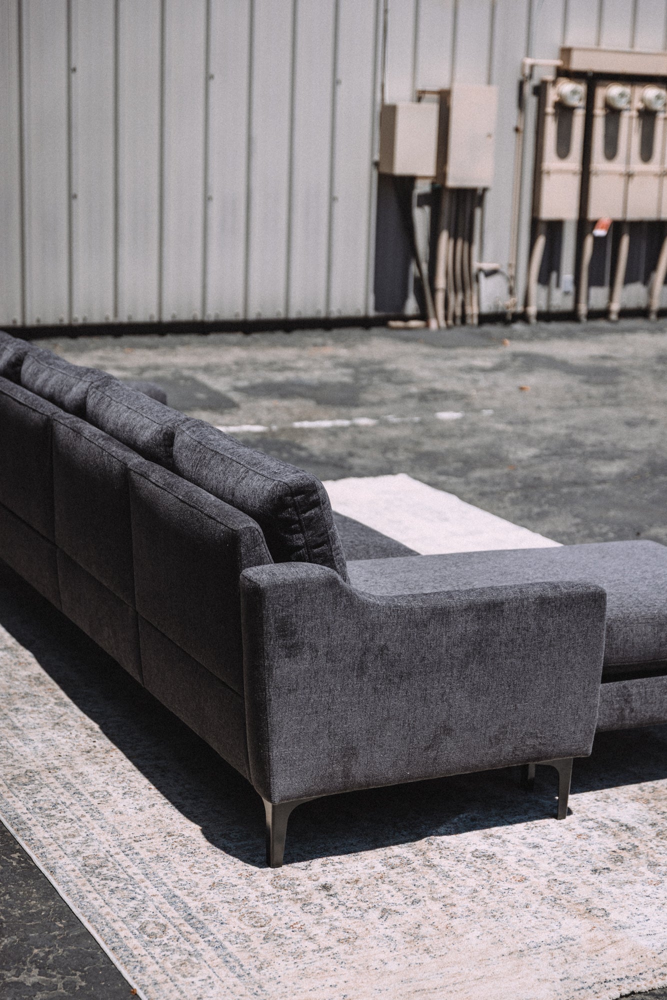 Burrow Nomad King Chaise Sectional - Heather Charcoal Performance Chenille