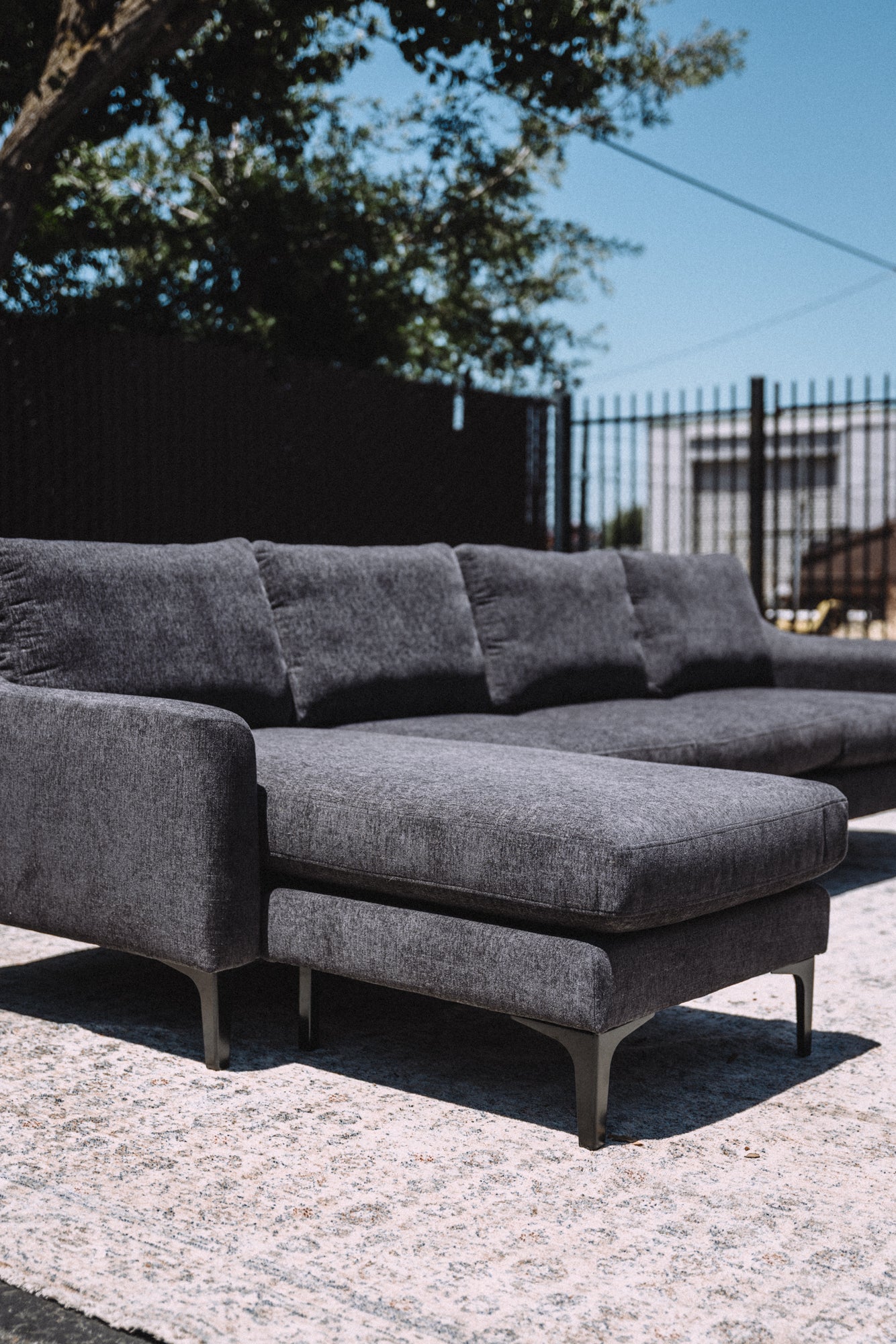 Burrow Nomad King Chaise Sectional - Heather Charcoal Performance Chenille