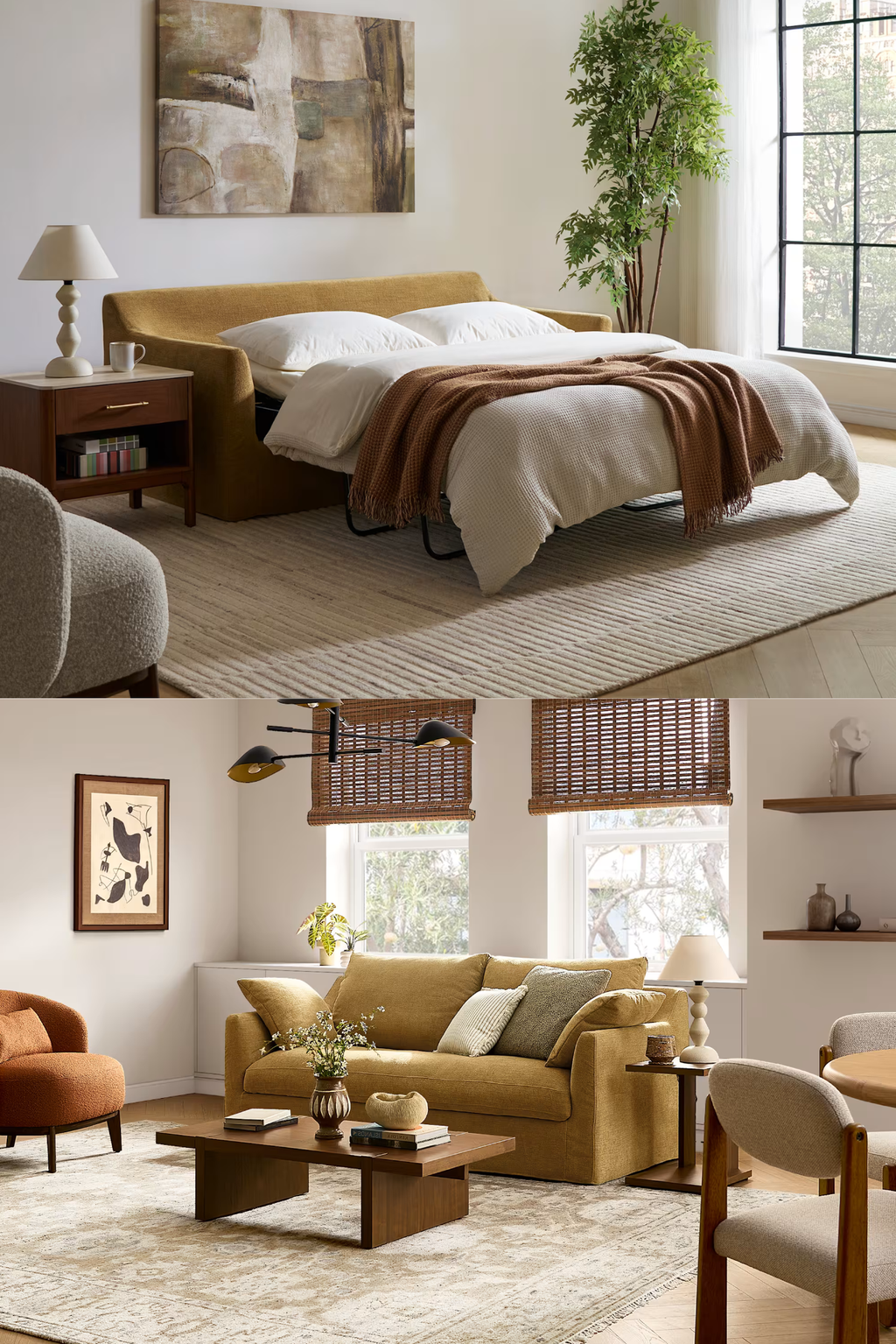 Castlery Agnes Queen Sleeper Sofa Mustard Linen