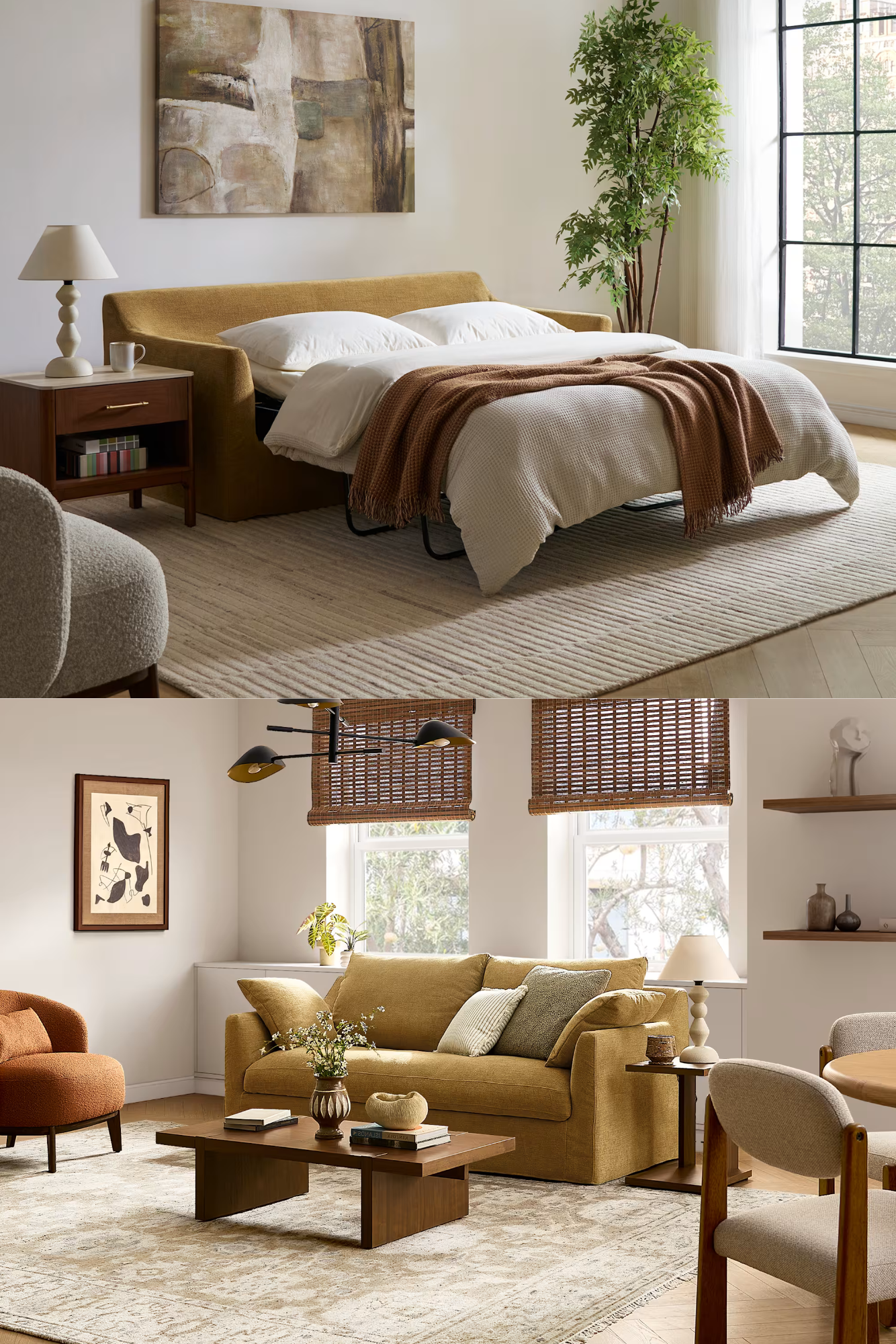 Castlery Agnes Queen Sleeper Sofa Mustard Linen
