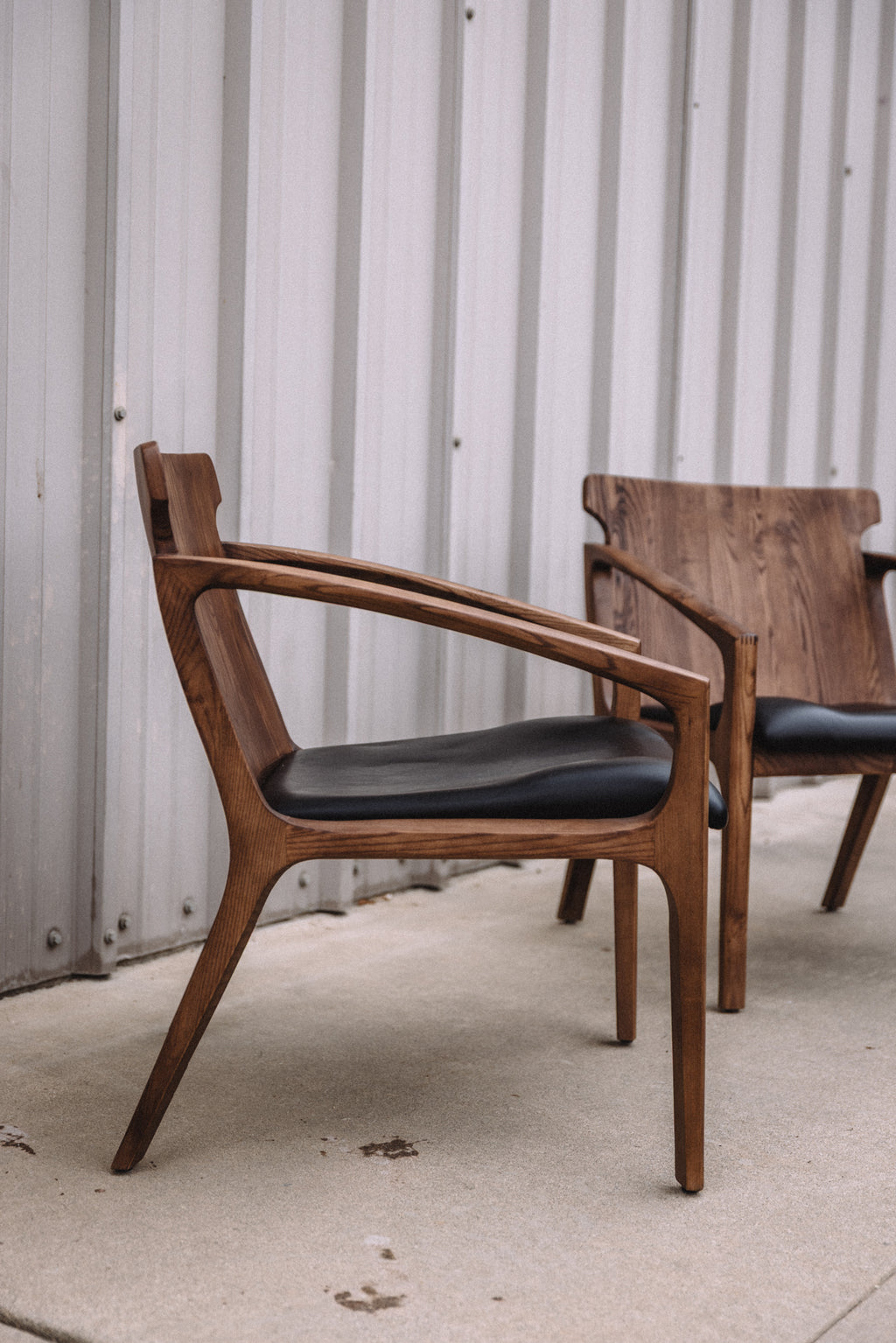 Hanger Lounge Chair - Walnut & Black Italian Leather (Set of 2)
