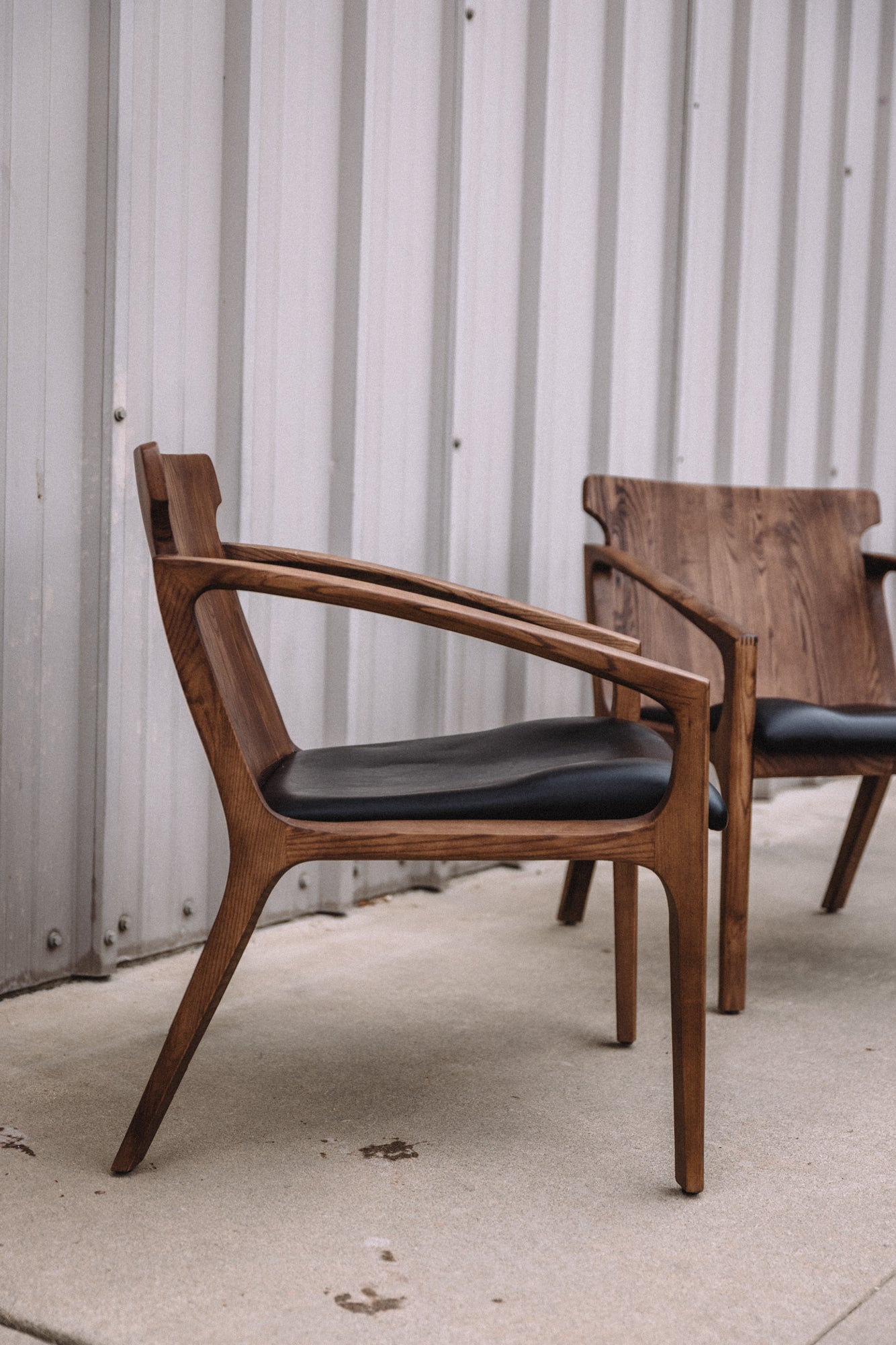 Hanger Lounge Chair - Walnut & Black Italian Leather (Set of 2)