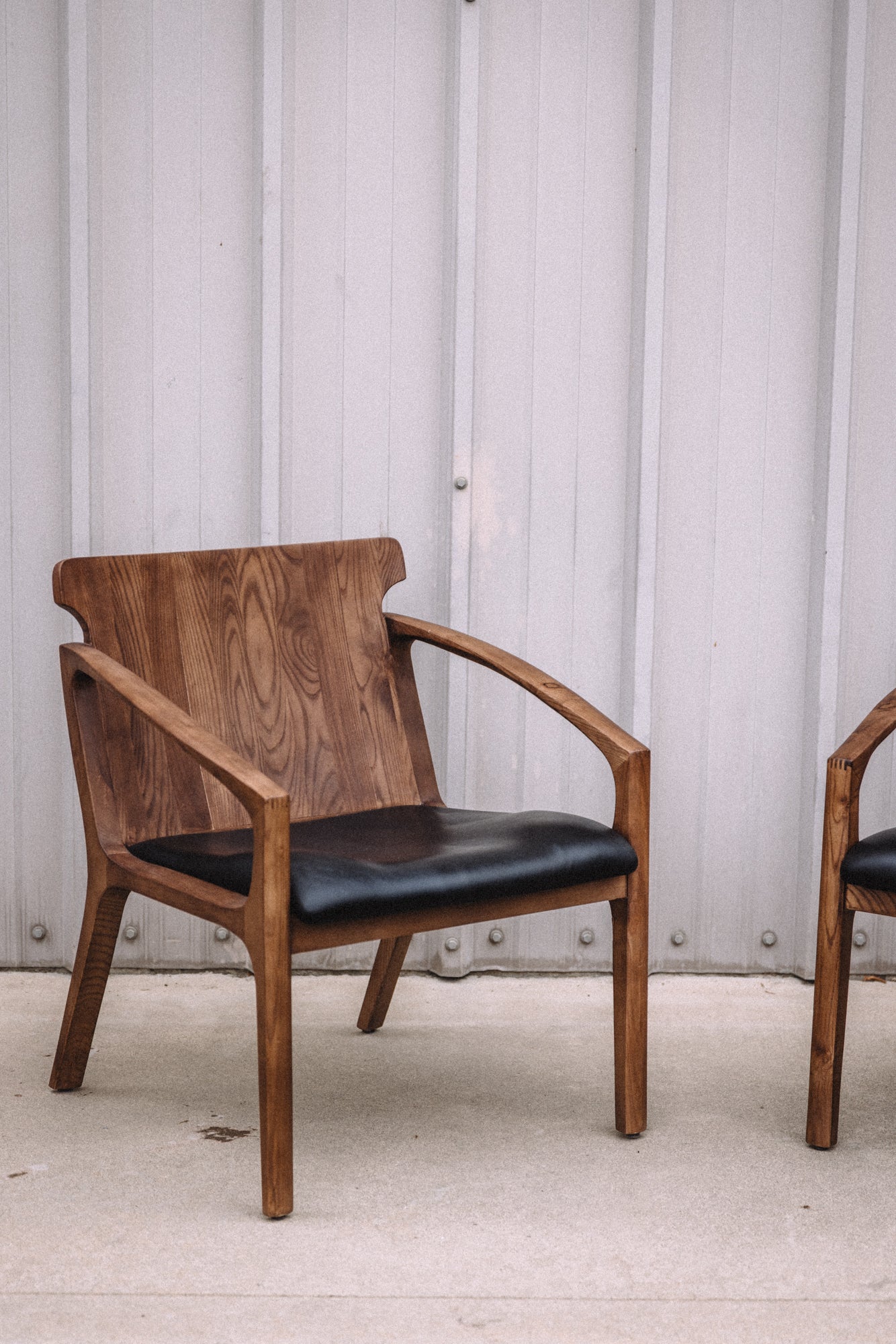 Hanger Lounge Chair - Walnut & Black Italian Leather (Set of 2)