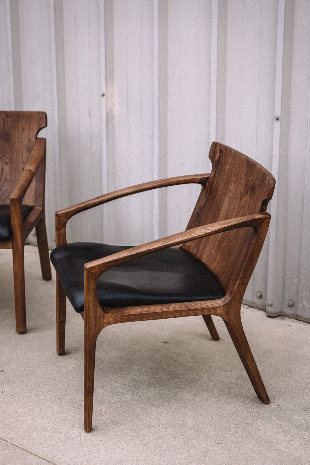 Hanger Lounge Chair - Walnut & Black Italian Leather (Set of 2)