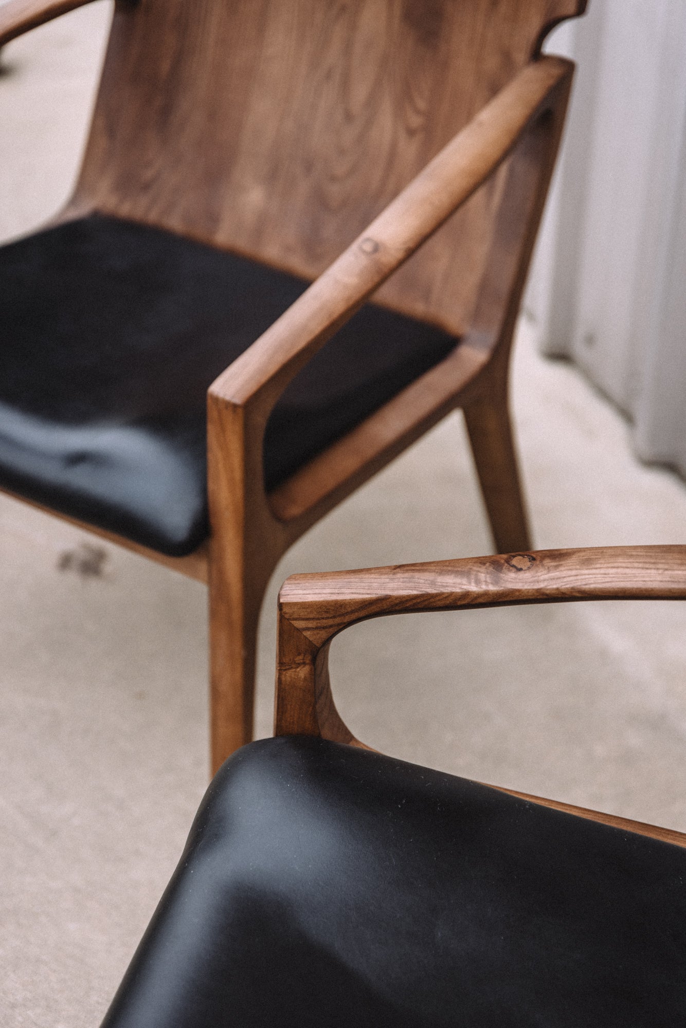 Hanger Lounge Chair - Walnut & Black Italian Leather (Set of 2)