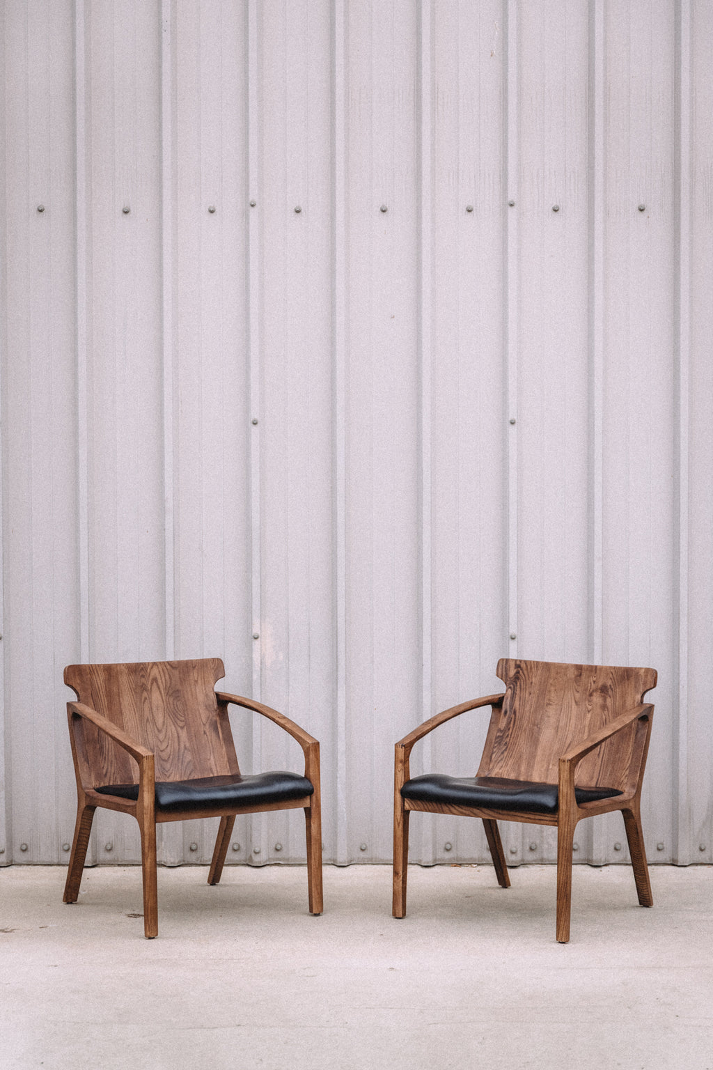 Hanger Lounge Chair - Walnut & Black Italian Leather (Set of 2)