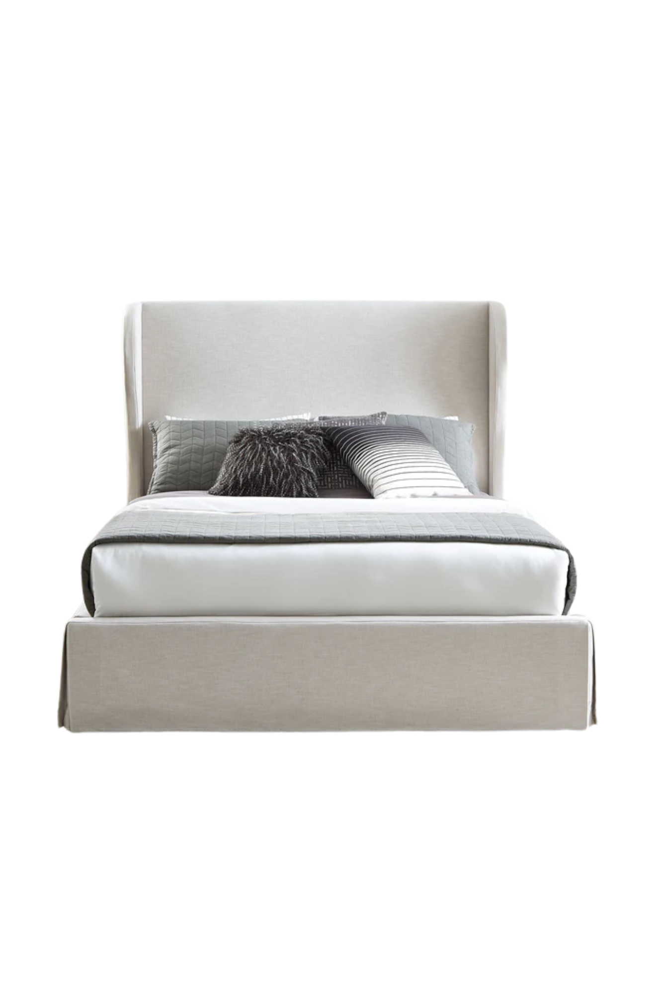 Modus Hera Upholstered Skirted Storage Panel Bed in Oatmeal