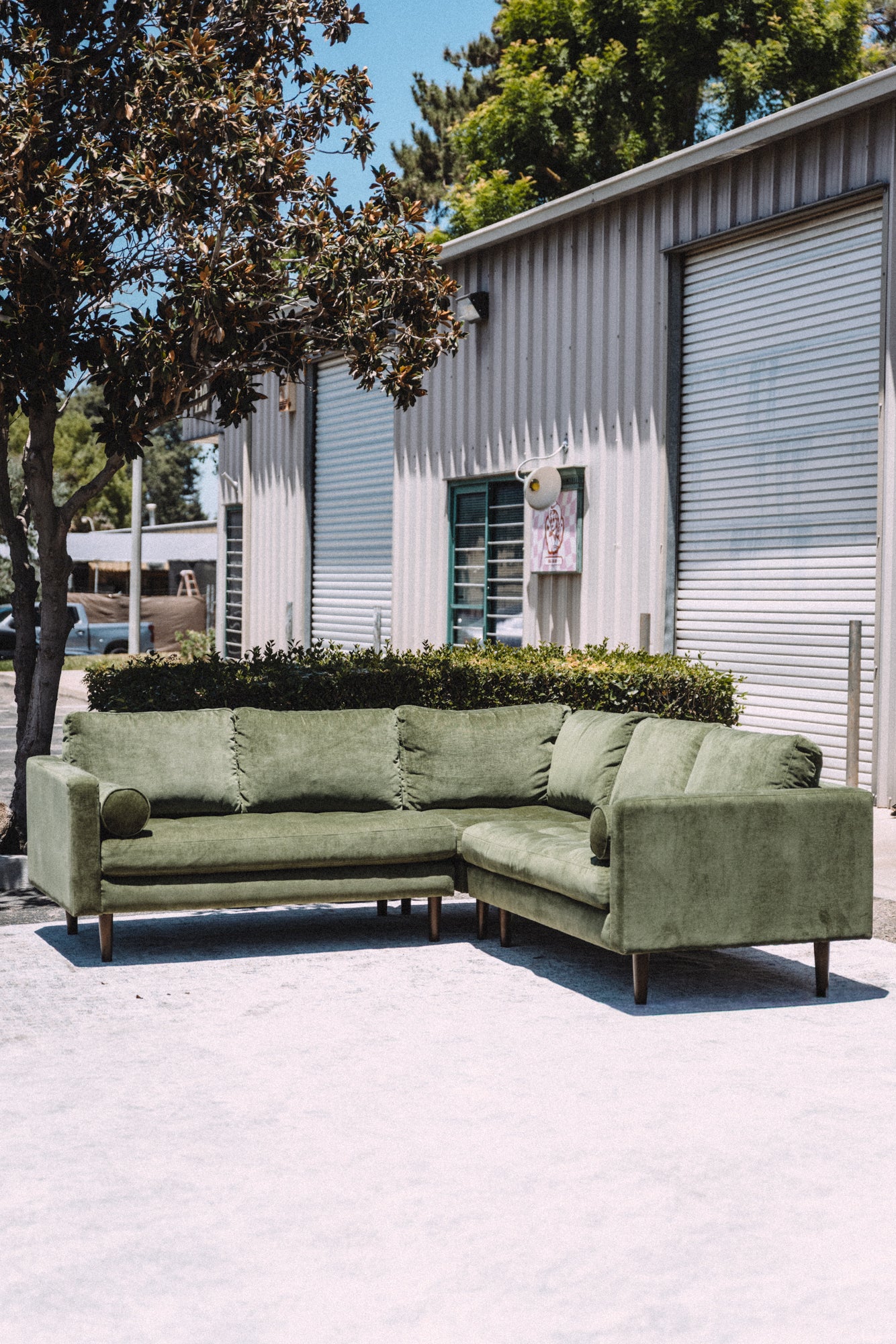 Poly & Bark Napa Velvet Corner Sectional Sofa - Distressed Green