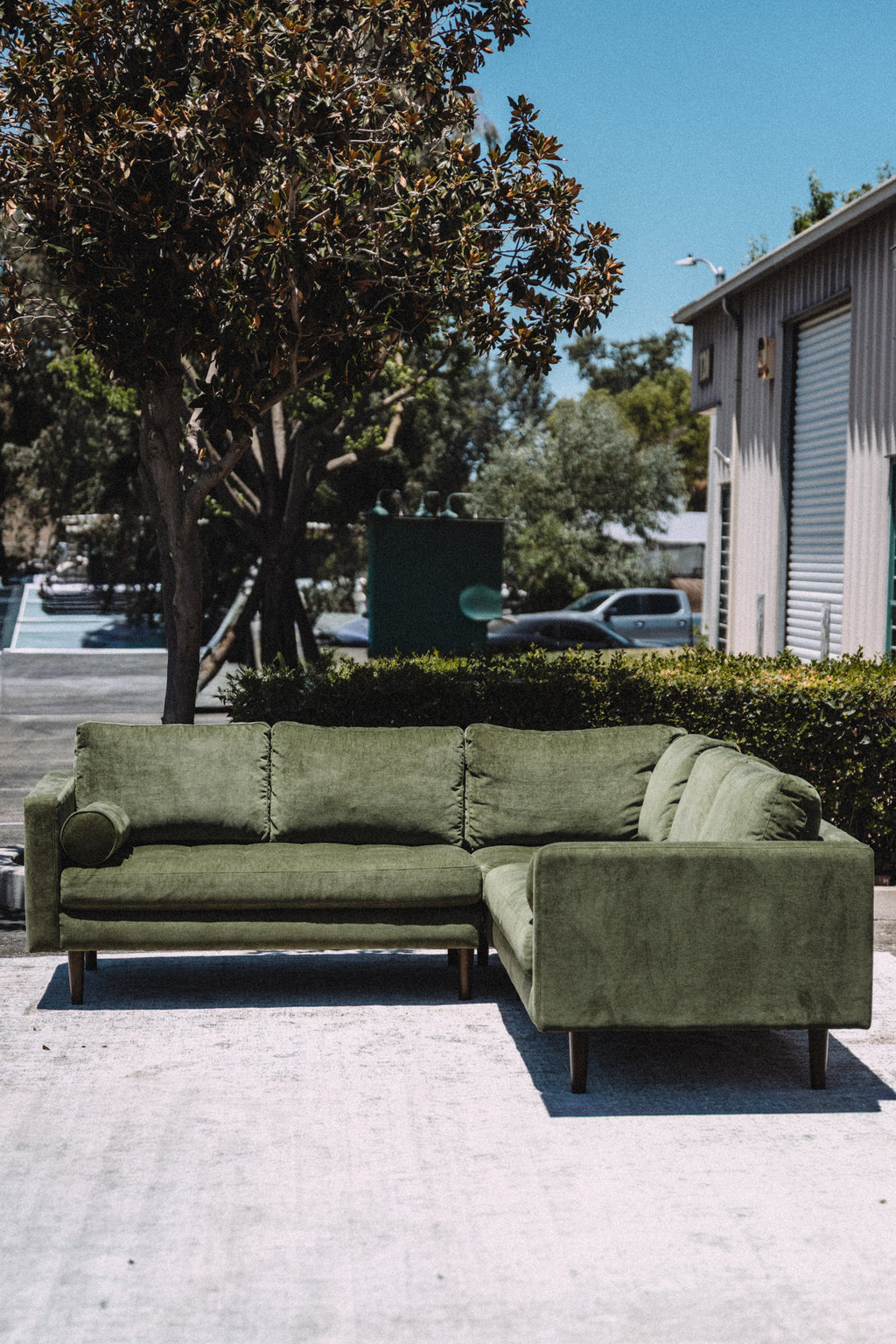 Poly & Bark Napa Velvet Corner Sectional Sofa - Distressed Green