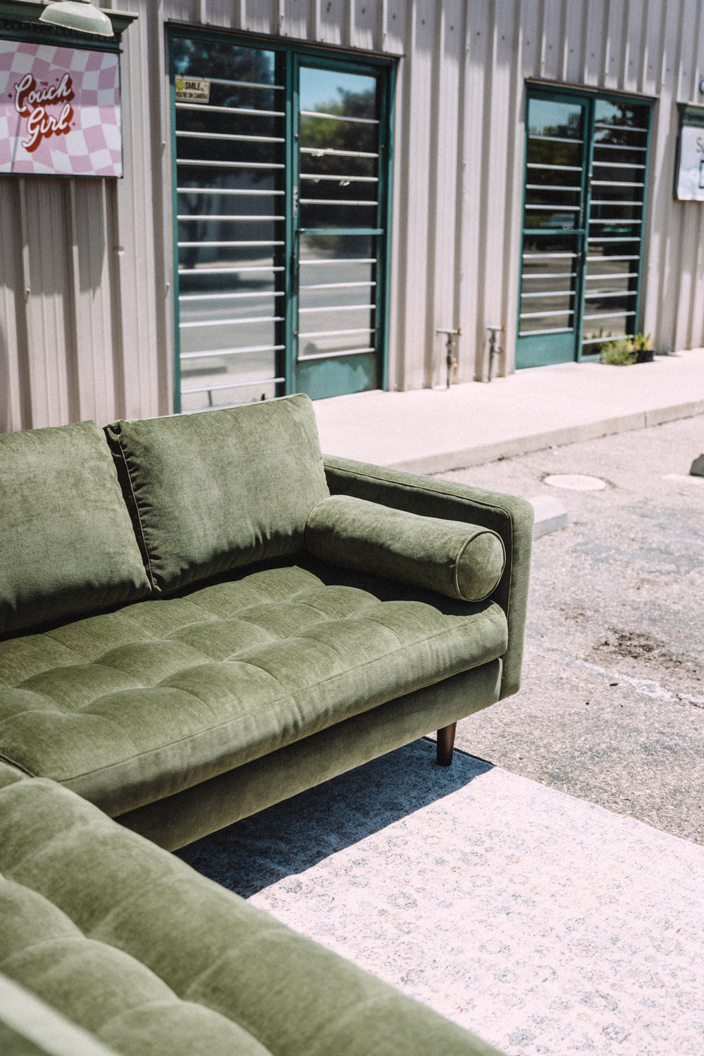 Poly & Bark Napa Velvet Corner Sectional Sofa - Distressed Green