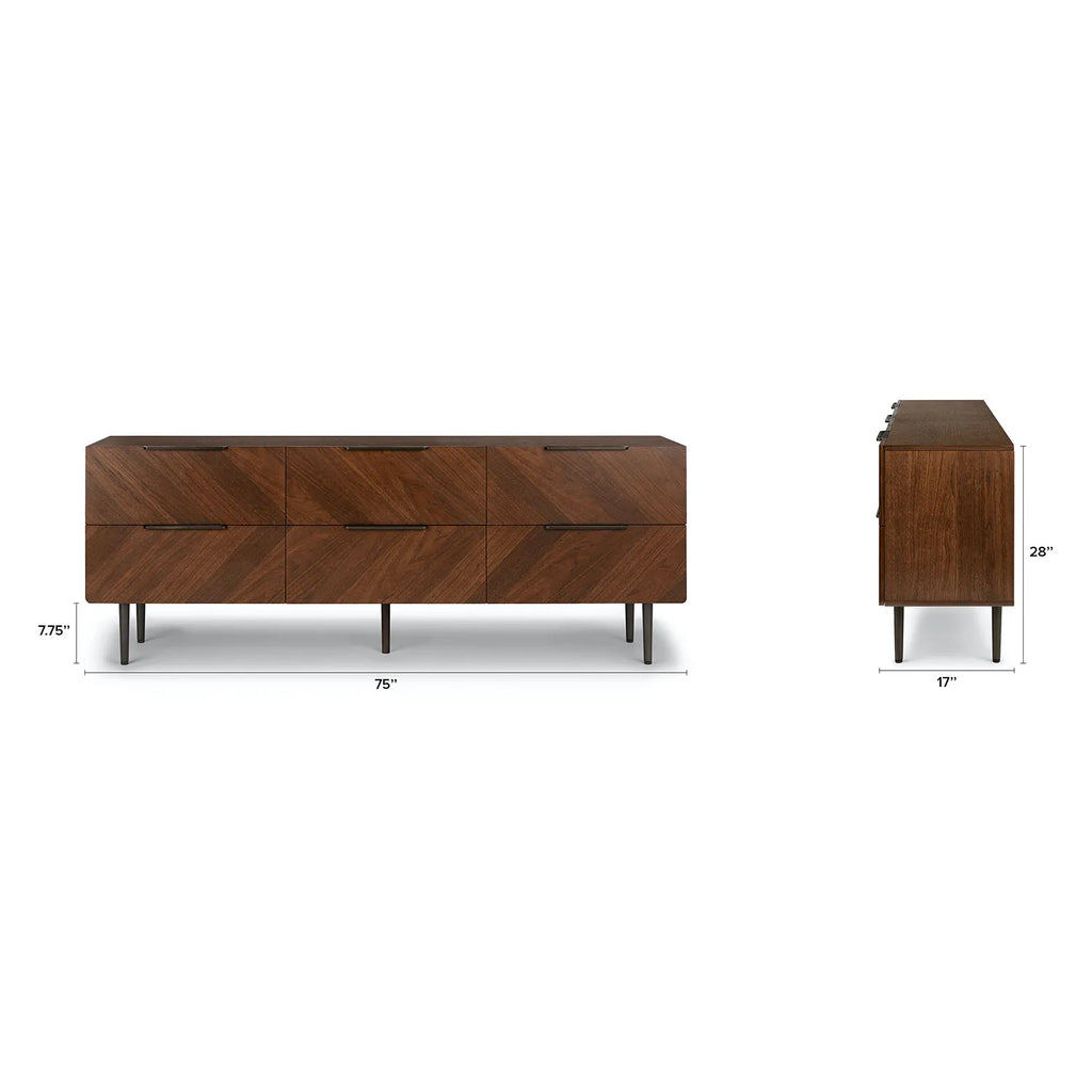 Nera 6-Drawer Low Triple Dresser - Walnut