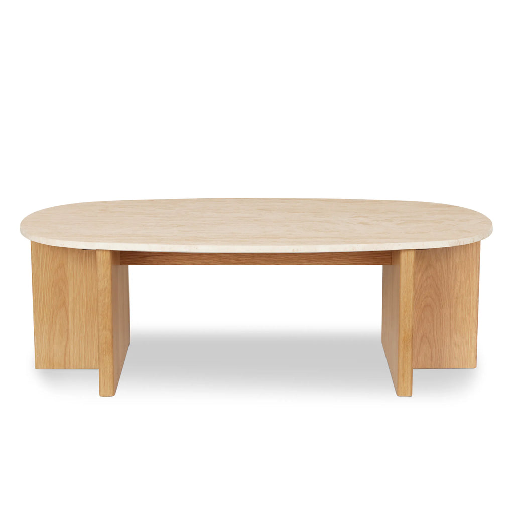 Sporo 47.25" Travertine Coffee Table & Side Table Set - Natural Oak