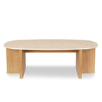 Sporo 47.25" Travertine Coffee Table & Side Table Set - Natural Oak
