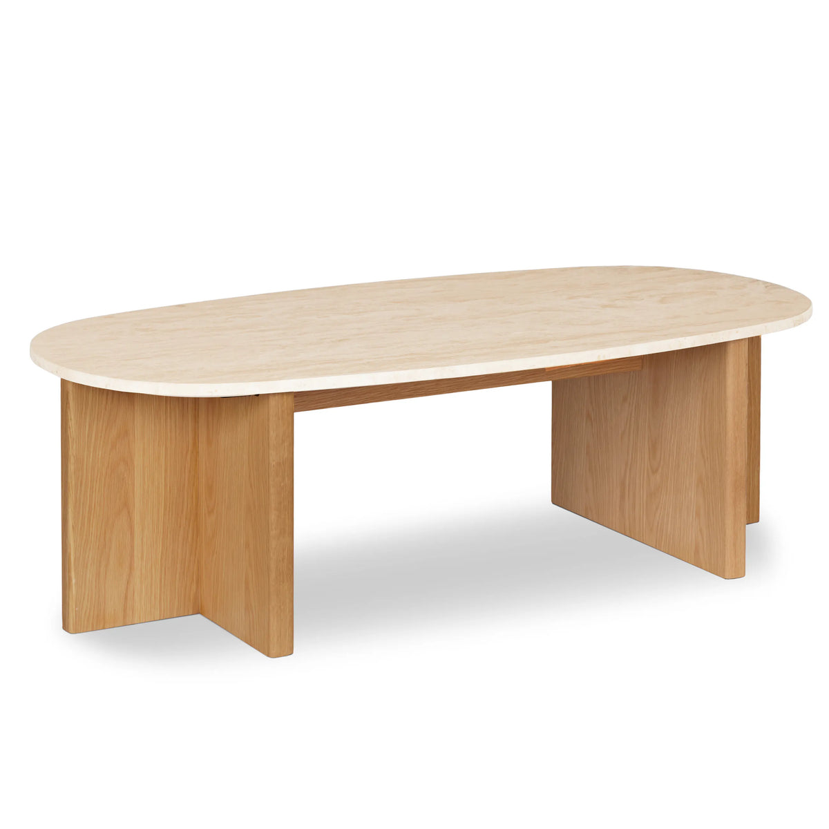 Sporo 47.25" Travertine Coffee Table & Side Table Set - Natural Oak