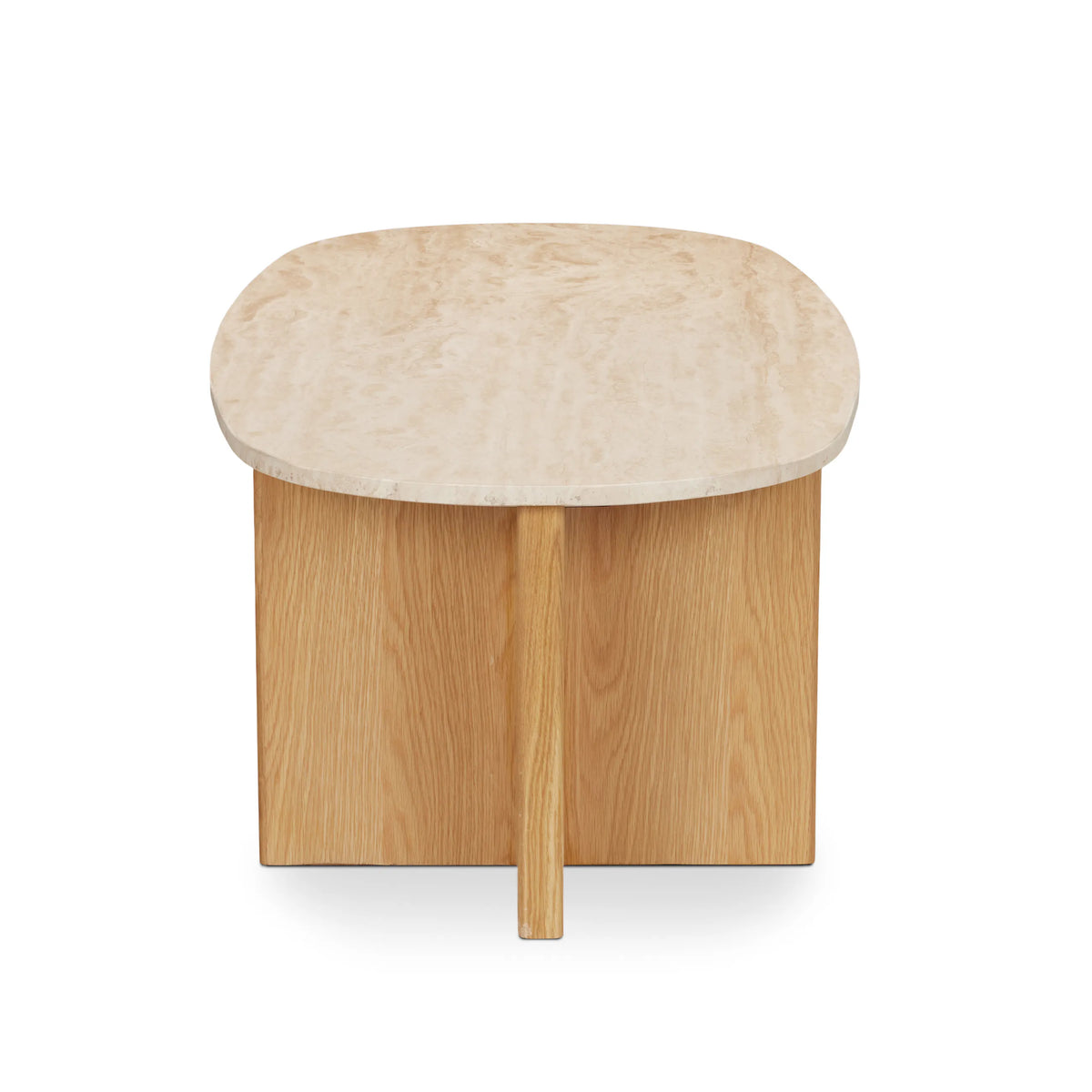 Sporo 47.25" Travertine Coffee Table & Side Table Set - Natural Oak