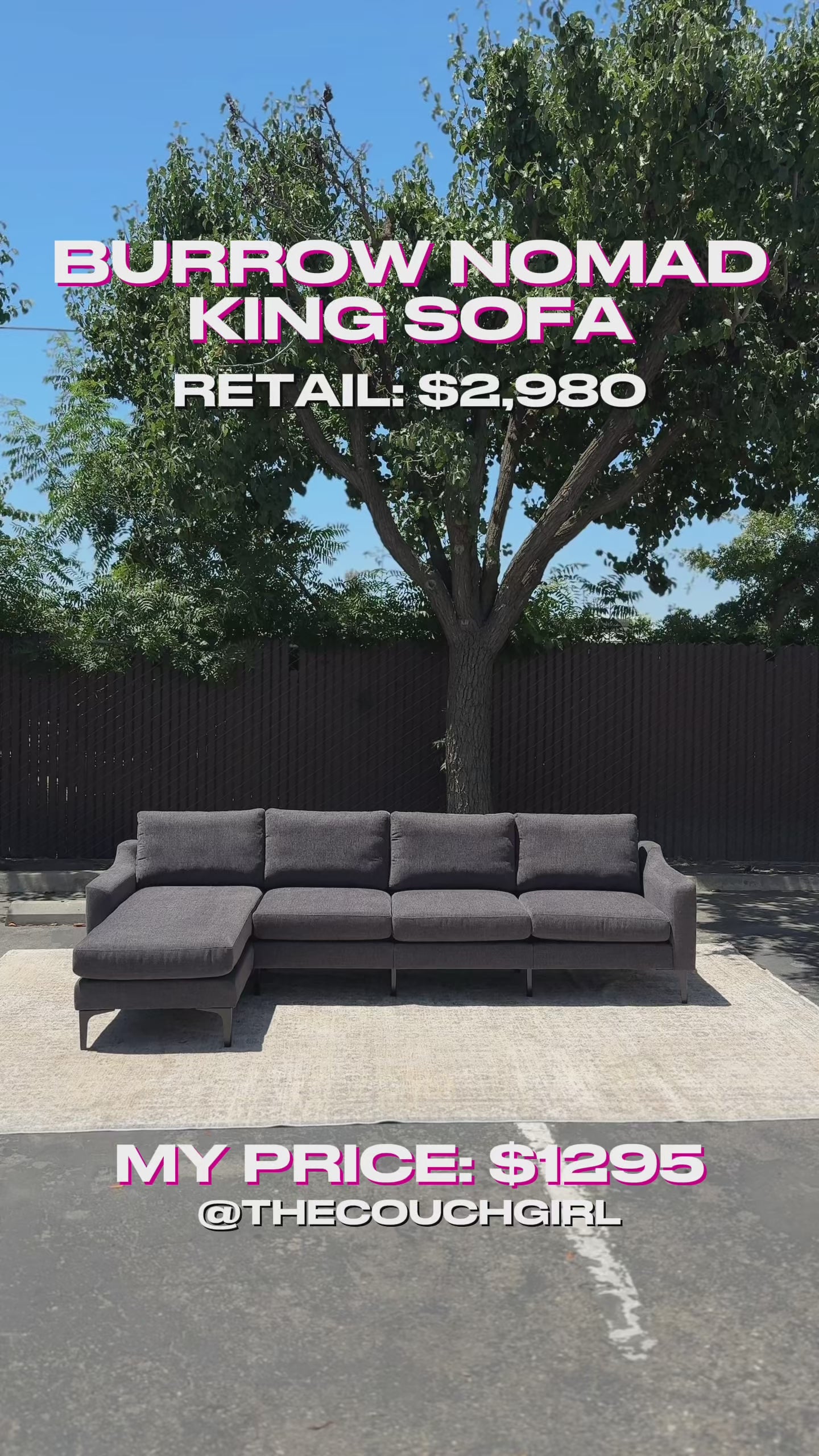 Burrow Nomad King Chaise Sectional - Heather Charcoal Performance Chenille